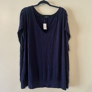 NWT Lane Bryant Blue V Neck Dolman Sleeve Ruch Shoulder Tunic Top 30/32 Plus 5X